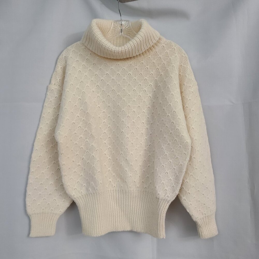 Braemar Womens Sz 40 (US M) Ivory Knit 100% Pure Wool Turtleneck Sweater